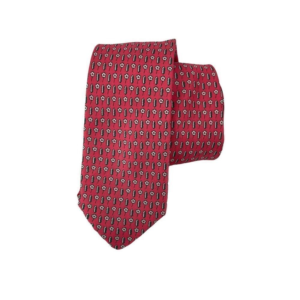 Sur Mesur Silk Tie Pink Floral Slim Woven Spring Summer Necktie 2.75 In Wide Tie